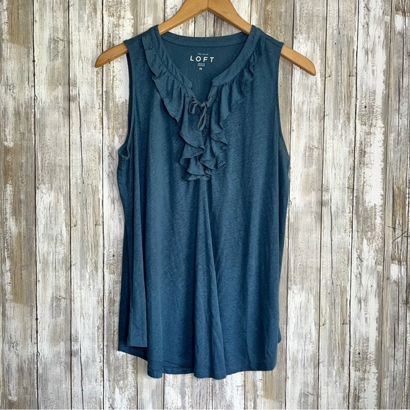 LOFT Tops - Loft Blue Ruffle Sleeveless Blouse